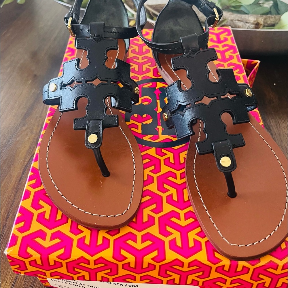Tory Burch Black and Tan Women's Sandals